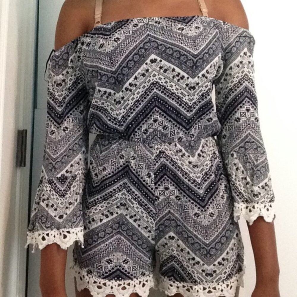 See You Monday Geometric Pattern Romper || Small